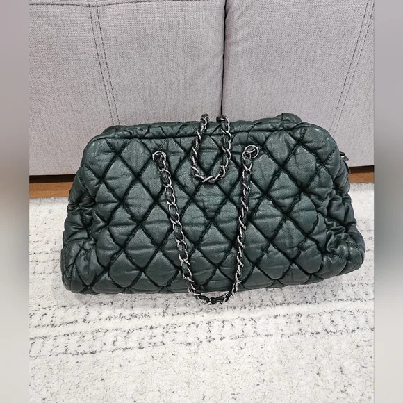 CHANEL Dark Forest Green Quilted Puffer Bowler Bag - Picture 7 of 16